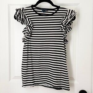 Women French Connection Striped Ruffle Sleeve Top in Black White Size Medium